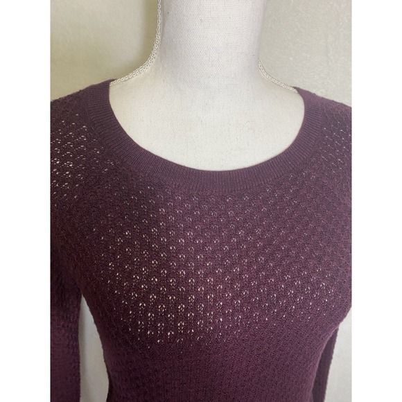 American Eagle Women's Maroon Open Knit Weave 1/4 Back Zipper Sweater Size S VTG - Picture 4 of 12